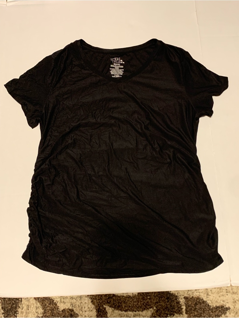 Time and Tru Maternity Black V Neck Ruched Side Top Womens Medium XL 16/18